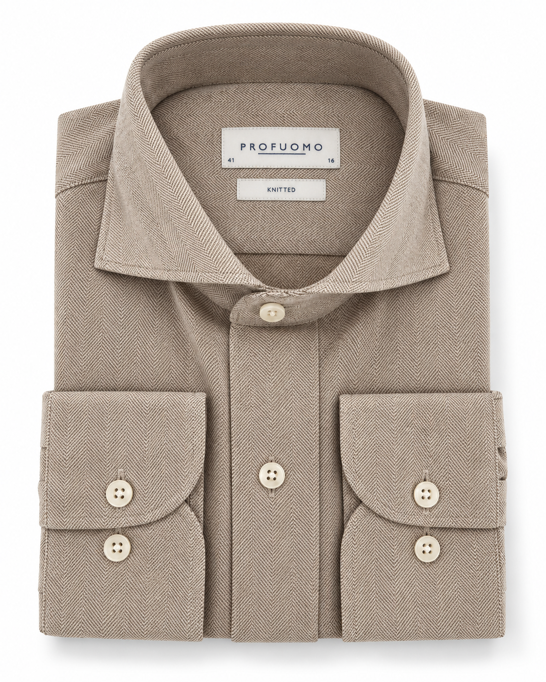 Profuomo Knitted overhemd beige — packshot op witte achtergrond