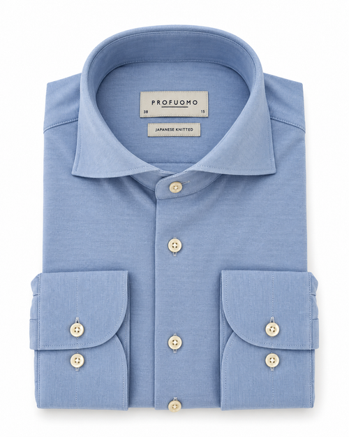 Profuomo Japanese Knitted overhemd lichtblauw — packshot op witte achtergrond