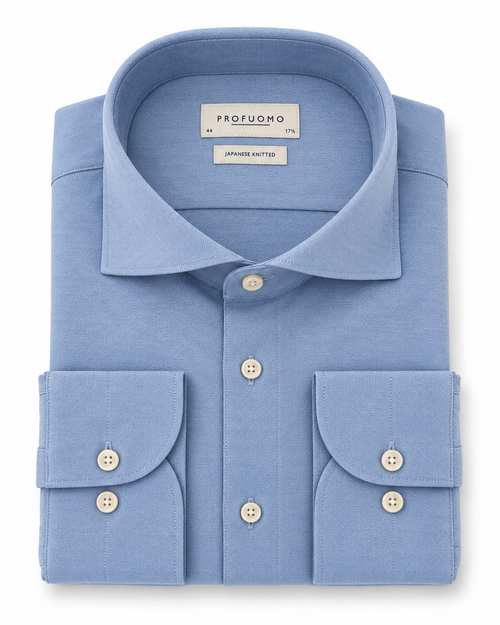 Profuomo Japanese Knitted overhemd lichtblauw — packshot op witte achtergrond
