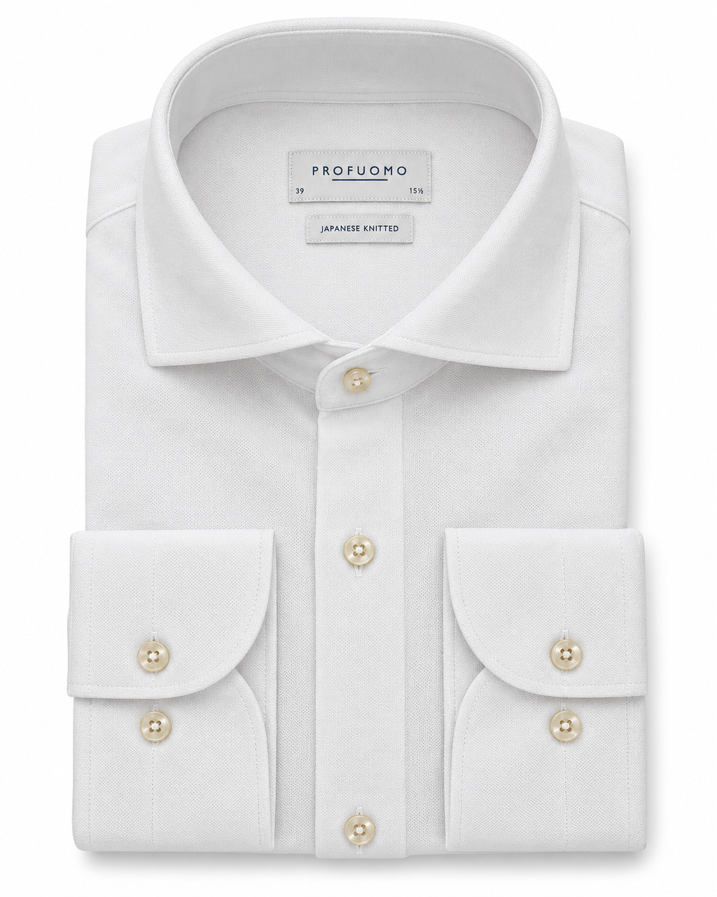Profuomo Japanese Knitted overhemd wit — packshot op witte achtergrond