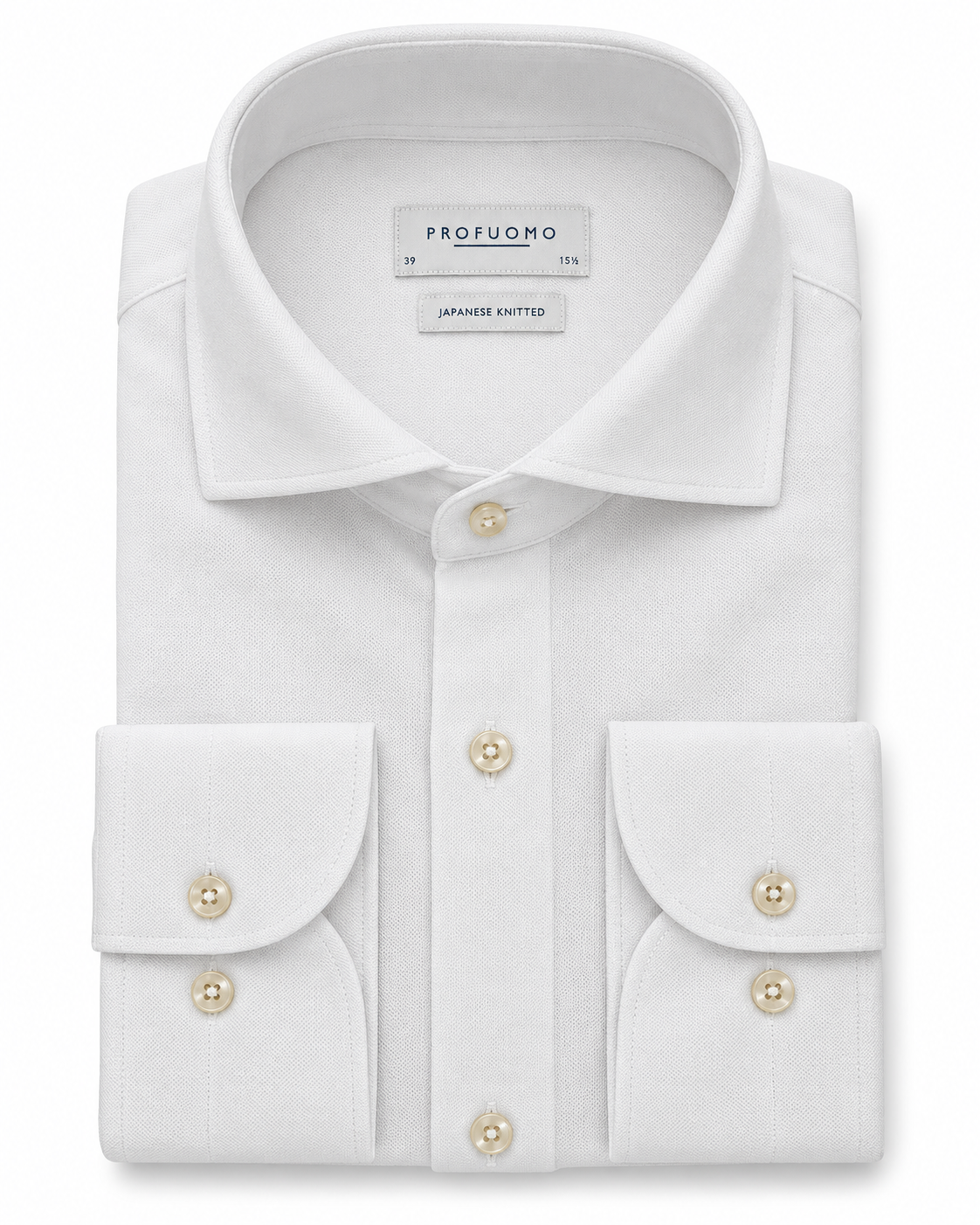 Profuomo Japanese Knitted overhemd wit — packshot op witte achtergrond