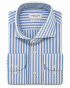 Profuomo Japanese Knitted overhemd wit/blauw — packshot op witte achtergrond