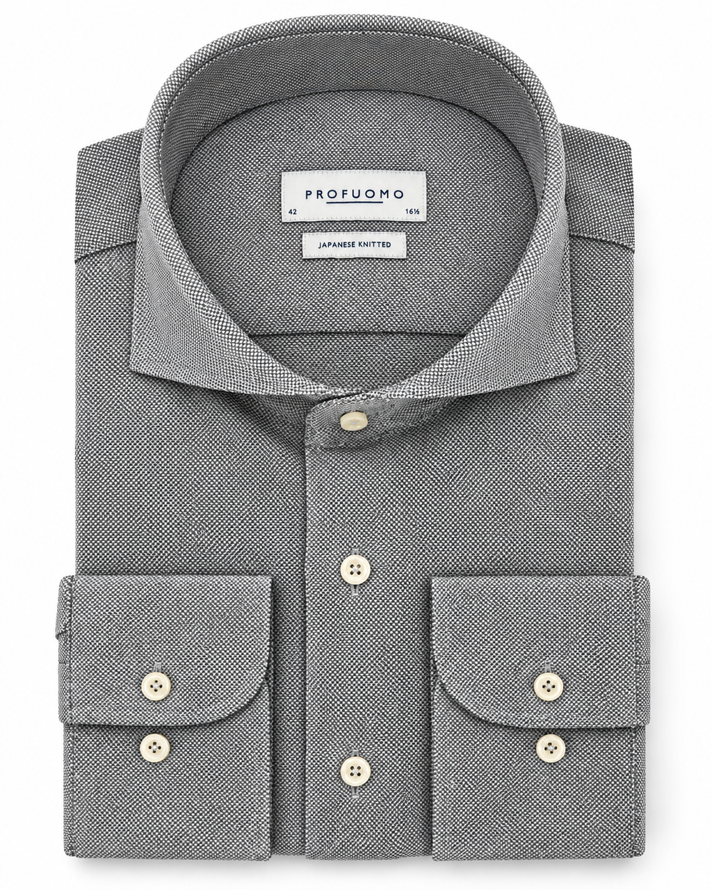 Profuomo Japanese Knitted overhemd grijs — packshot op witte achtergrond