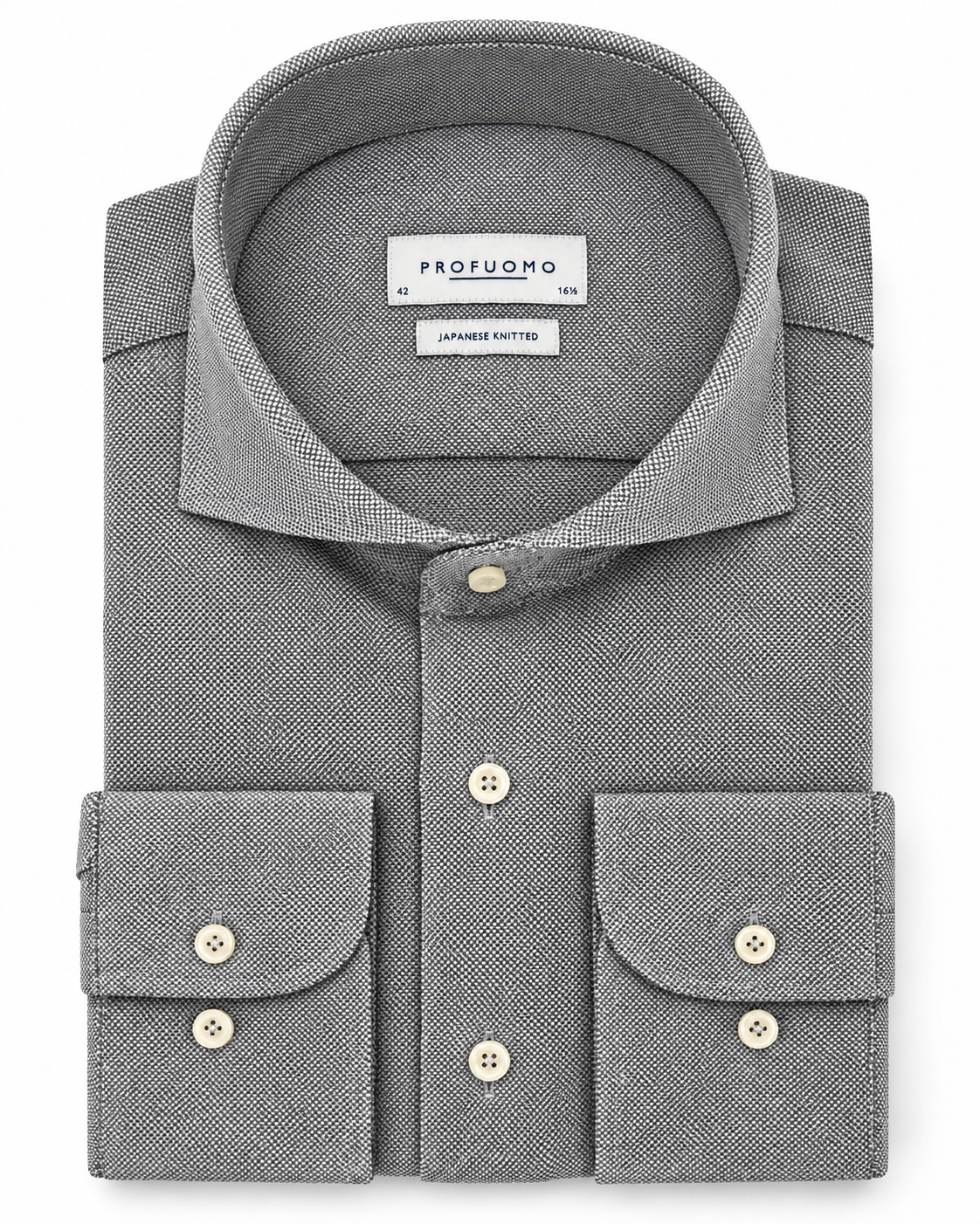 Profuomo Japanese Knitted overhemd grijs — packshot op witte achtergrond