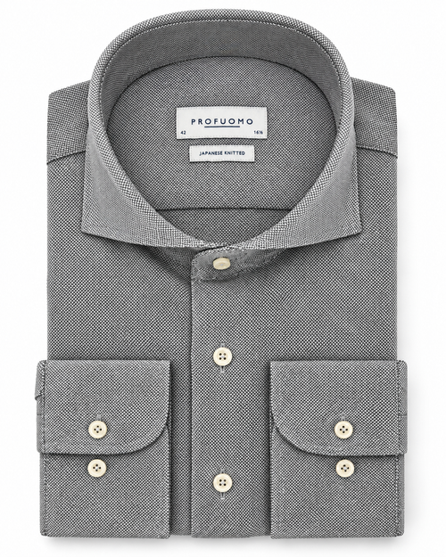 Profuomo Japanese Knitted overhemd grijs — packshot op witte achtergrond