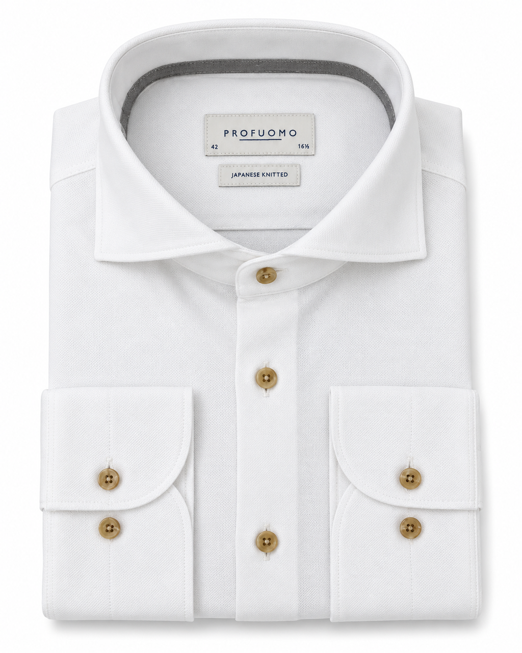 Profuomo Japanese Knitted overhemd wit — packshot op witte achtergrond