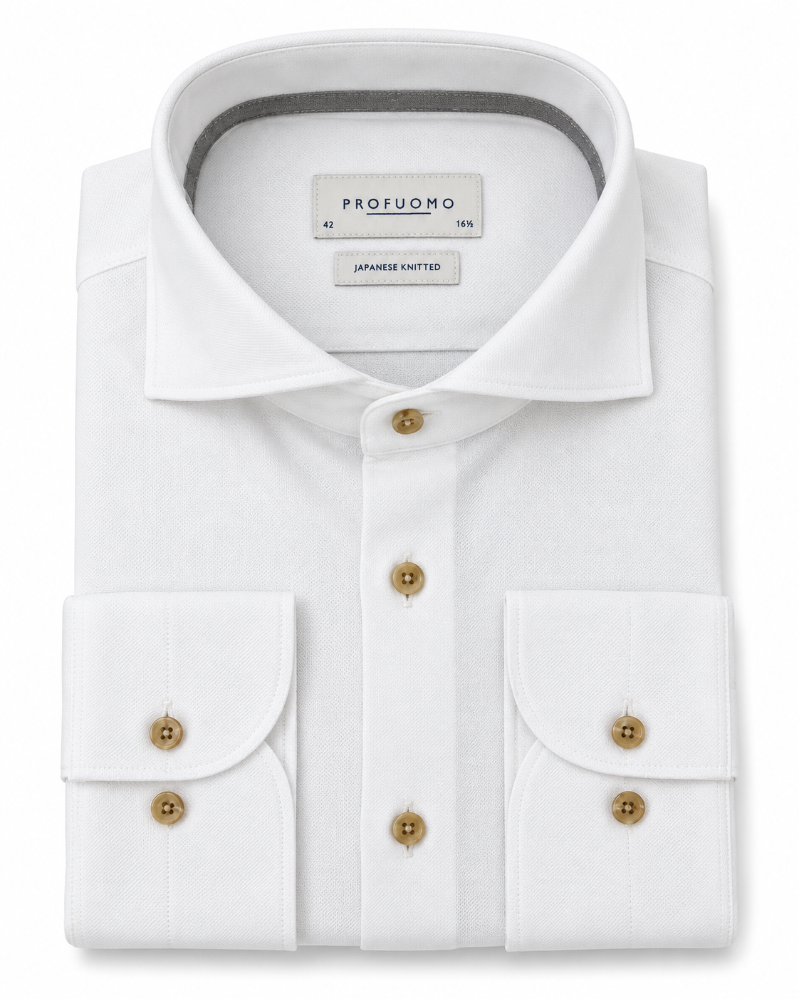 Profuomo Japanese Knitted overhemd wit — packshot op witte achtergrond