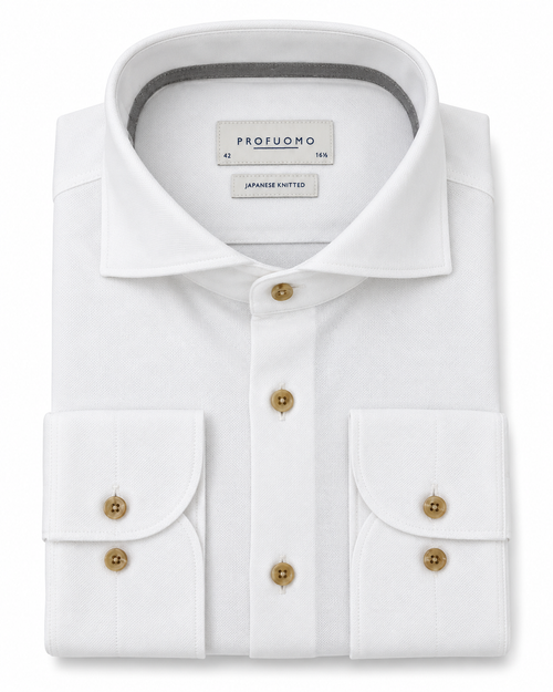 Profuomo Japanese Knitted overhemd wit — packshot op witte achtergrond