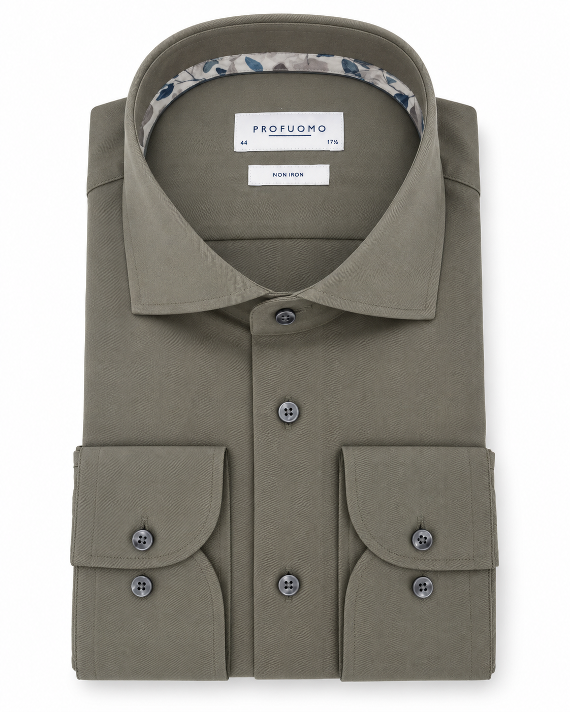Profuomo Non-iron overhemd khaki — packshot op witte achtergrond