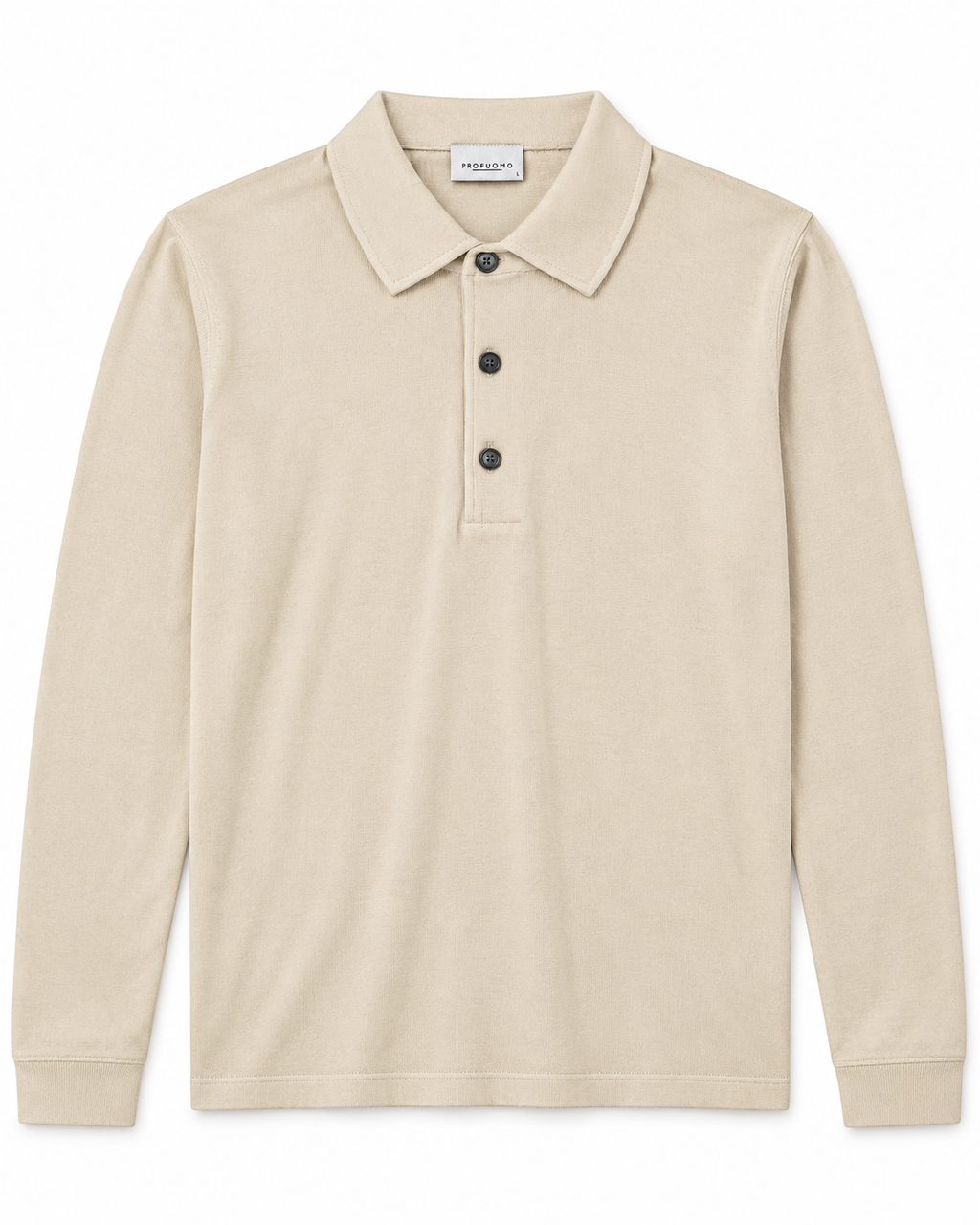 Profuomo Polo met lange mouw beige — packshot op witte achtergrond