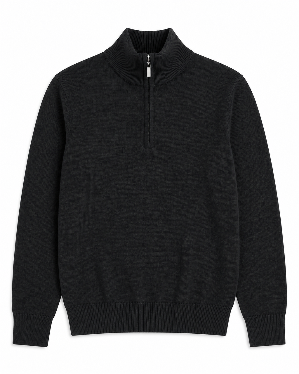 Half-zip trui zwart – packshot op witte achtergrond