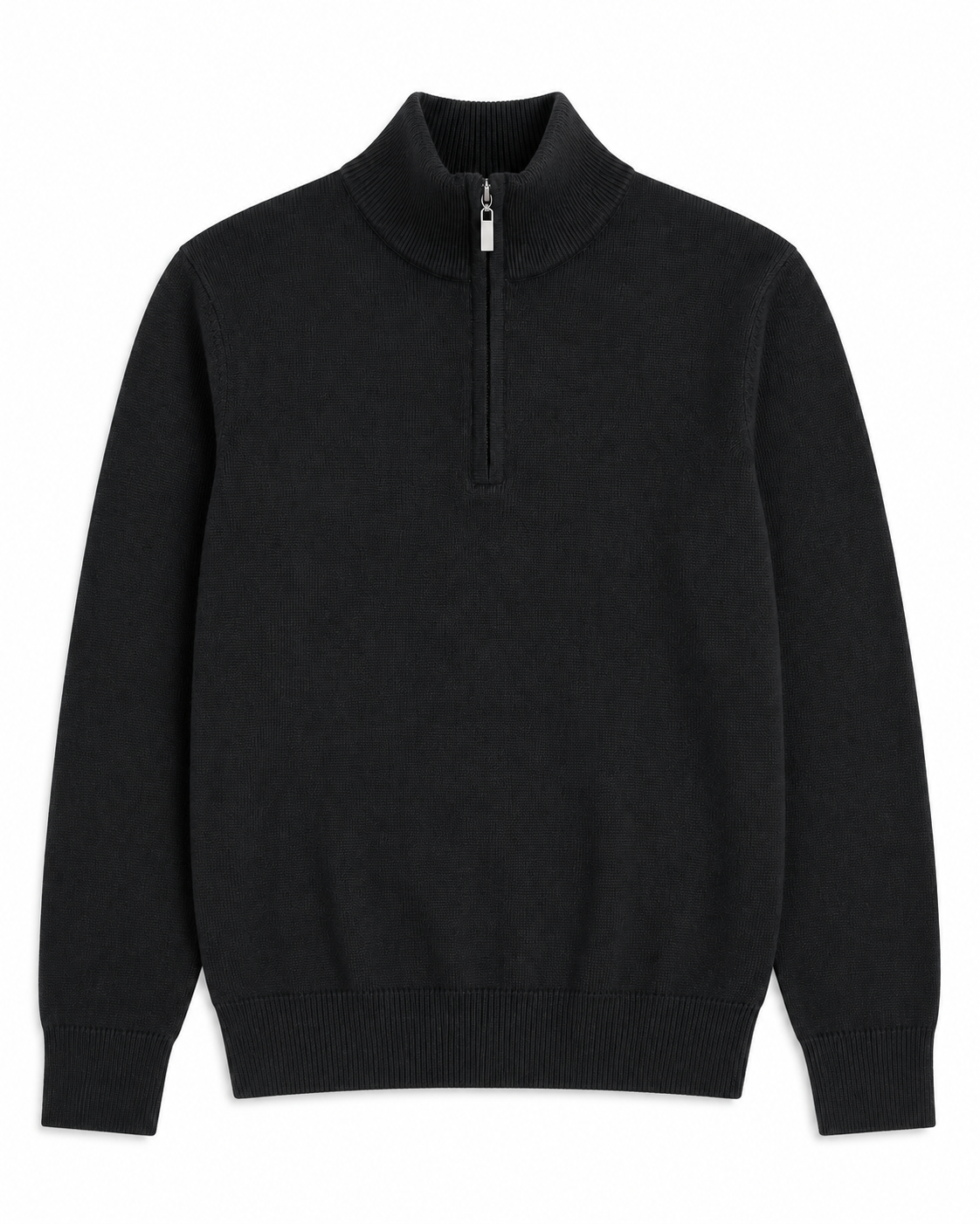Half-zip trui zwart – packshot op witte achtergrond