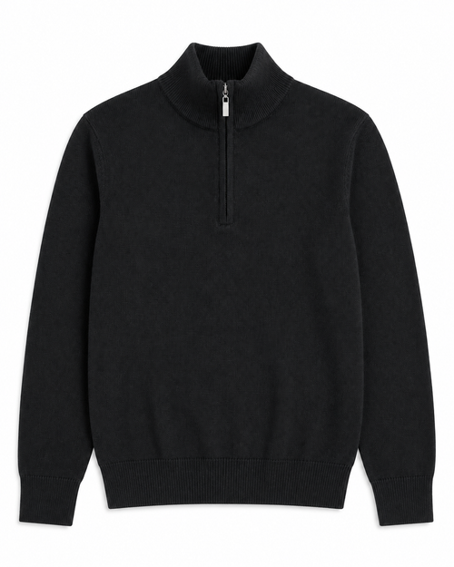 Half-zip trui zwart – packshot op witte achtergrond